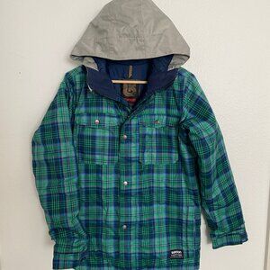 Burton Dry Ride Green/Navy Plaid Ski Snowboard Coat Jacket Youth XL